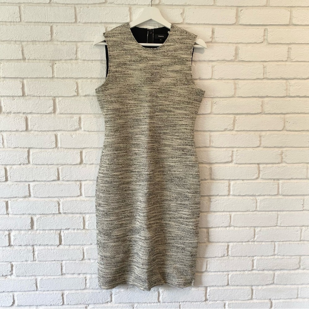 Theory Eano Branson Knit Shift Sheath Dress Cream Black Women’s Size Medium